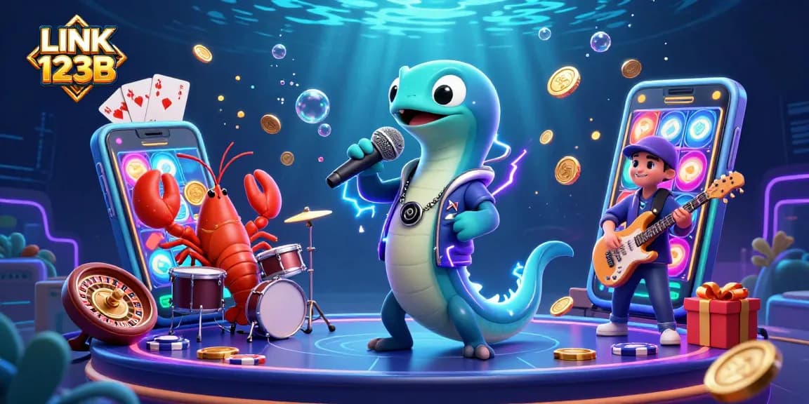 Experience the thrill of LINK 123B with a vibrant 3D underwater casino scene featuring engaging characters and game elements.