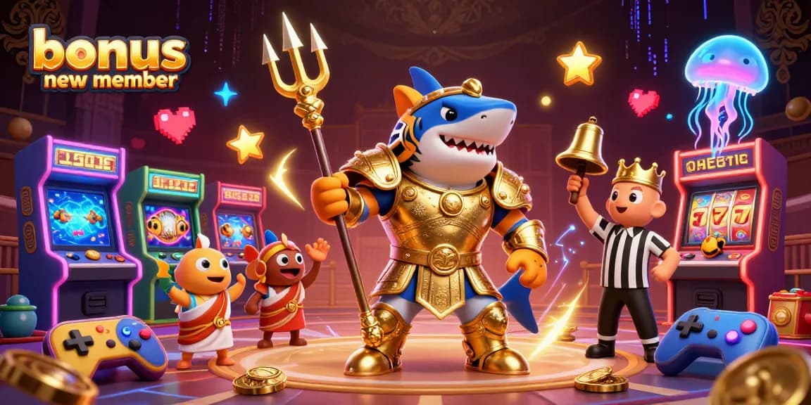 Win big with the bonus new member offer, featuring exciting slot visuals and vibrant gaming elements.