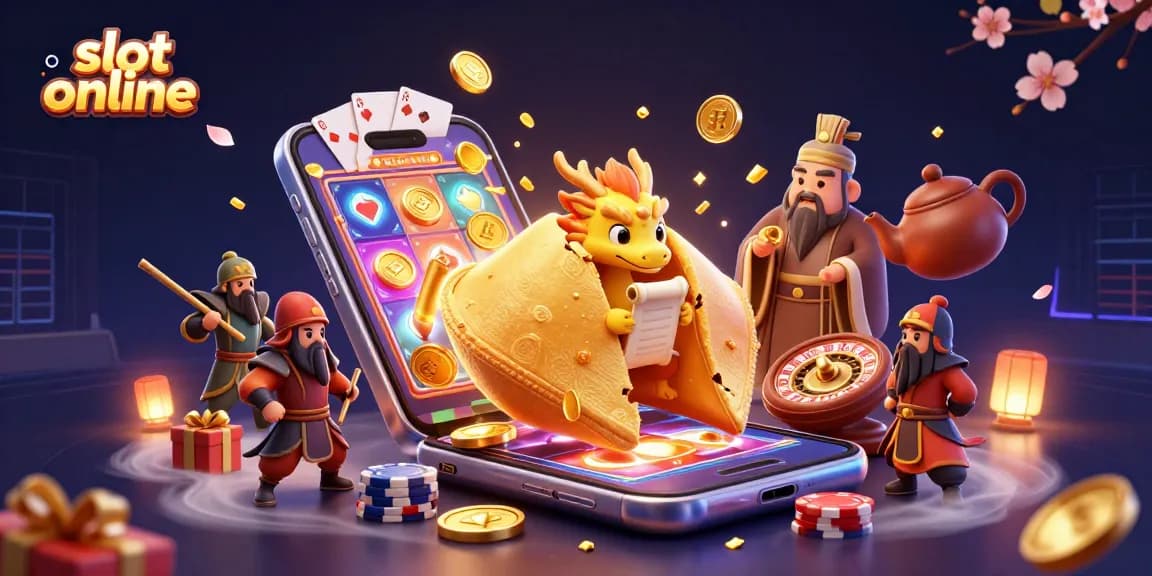 Engage with the exciting world of slot online gaming amid a dynamic 3D casino scene.