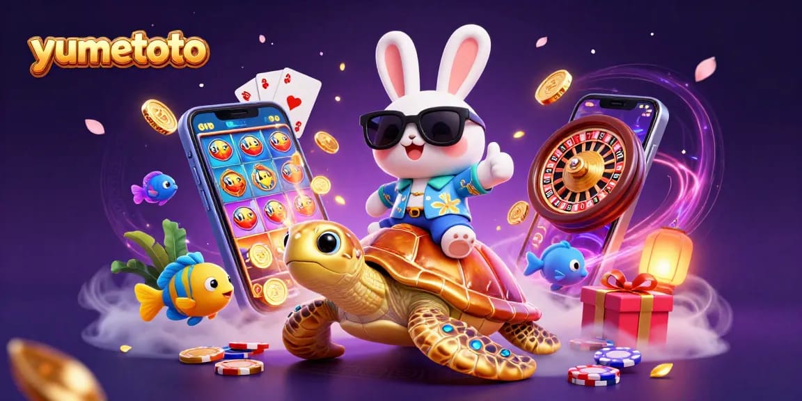 Spin your luck with yumetoto's thrilling lottery experience surrounded by a vibrant 3D scene.