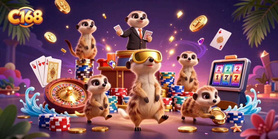 C168 showcases a lively cartoon casino run by meerkats, featuring dynamic casino operations and thrilling gameplay elements.