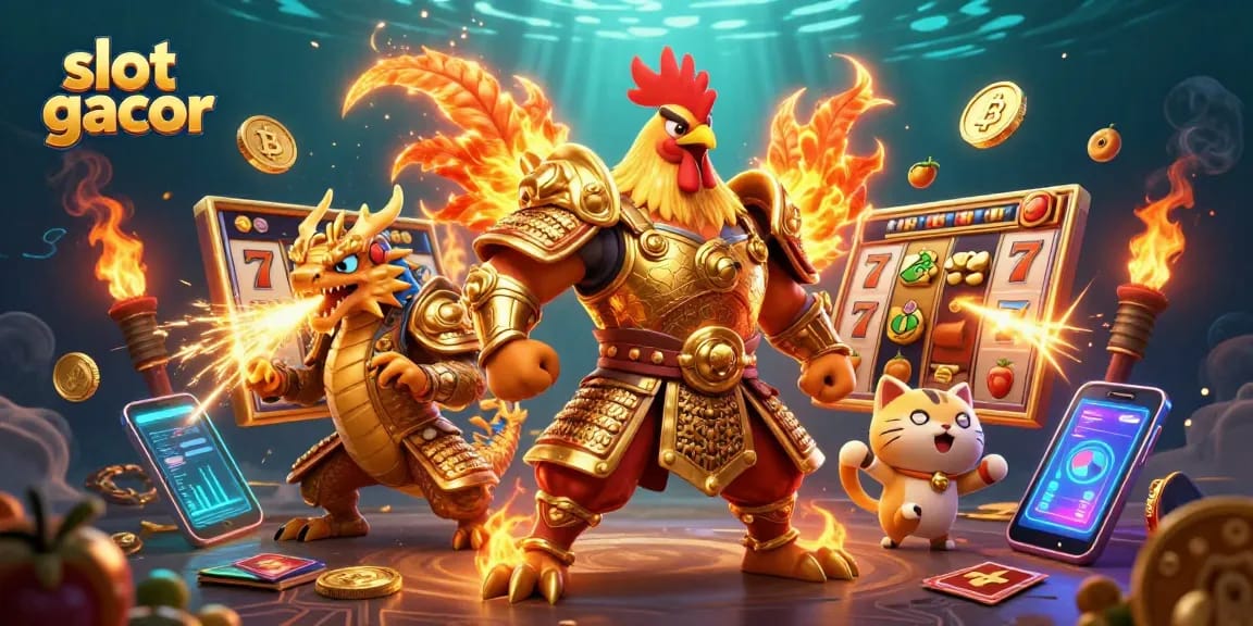 Experience thrilling slot gacor action with powerful characters and dynamic game elements in this vibrant casino scene.