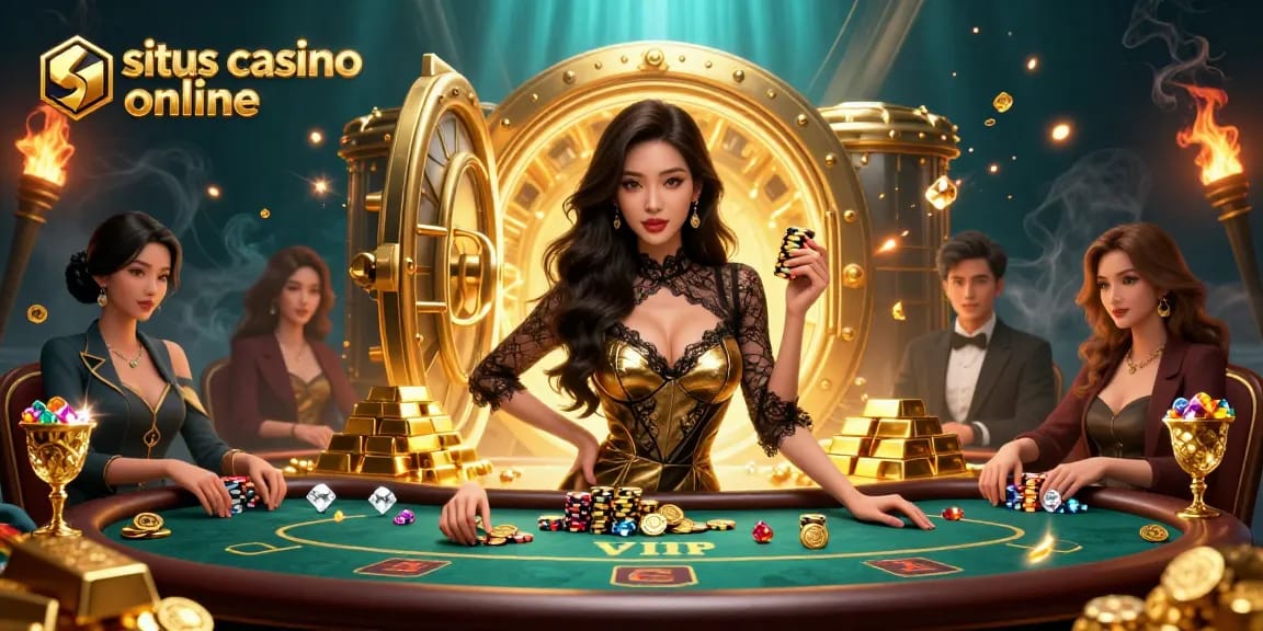 Experience high-stakes thrills at a situs casino online with a glamorous scene of poker excitement.