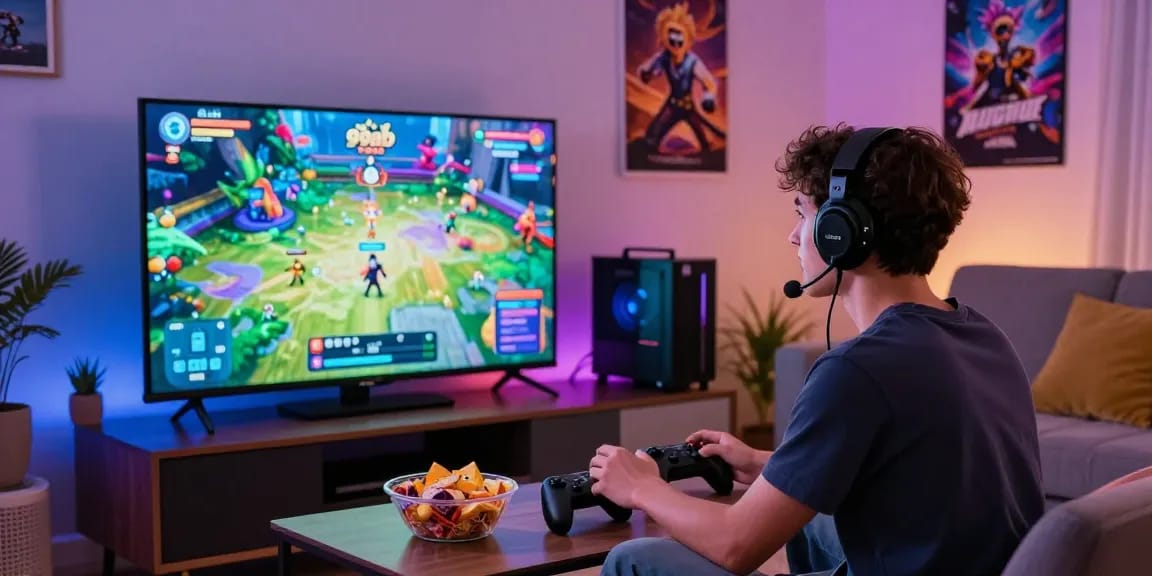 Immerse in the thrilling 99ab-game experience with friends in a cozy gaming setup.