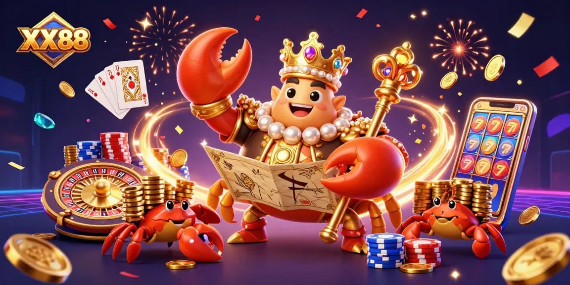 Engage with exciting gaming adventures at XX88 with captivating characters and vibrant casino elements.