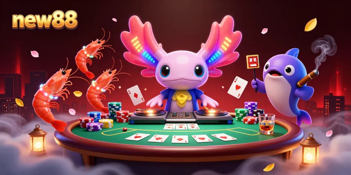 Experience the vibrant new88 casino scene with neon DJ and dynamic casino elements.
