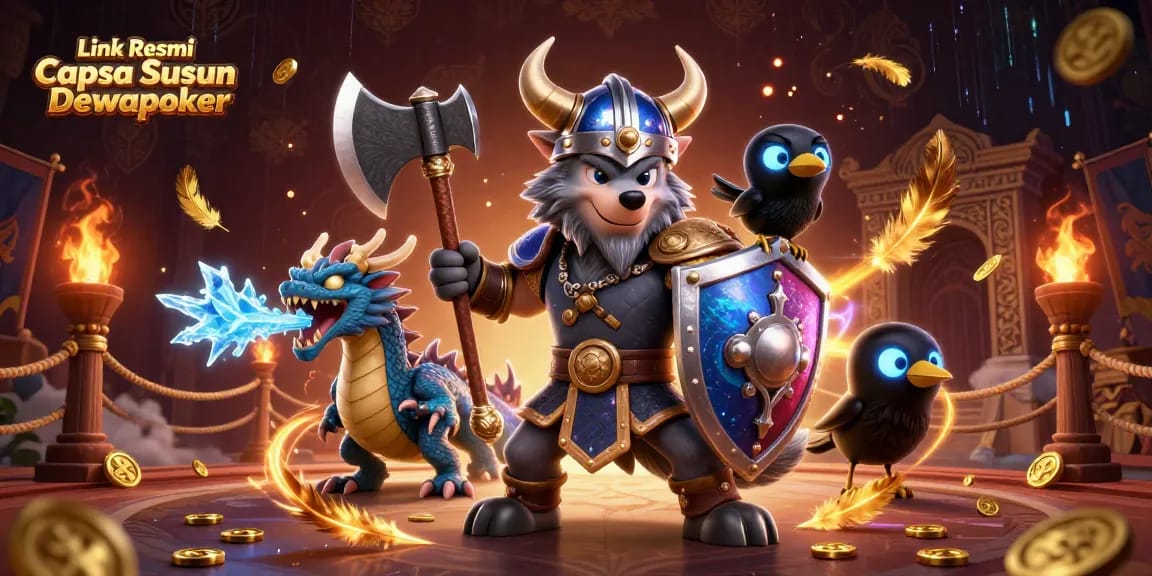 Engage in the thrilling world of gambling with Link Resmi Capsa Susun Dewapoker’s dynamic casino scene featuring a wolf warrior.