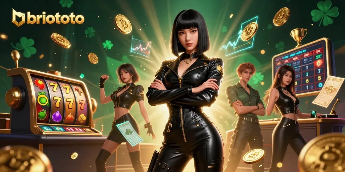 Play exciting slots and experience briototo action in this vibrant 3D casino scene.