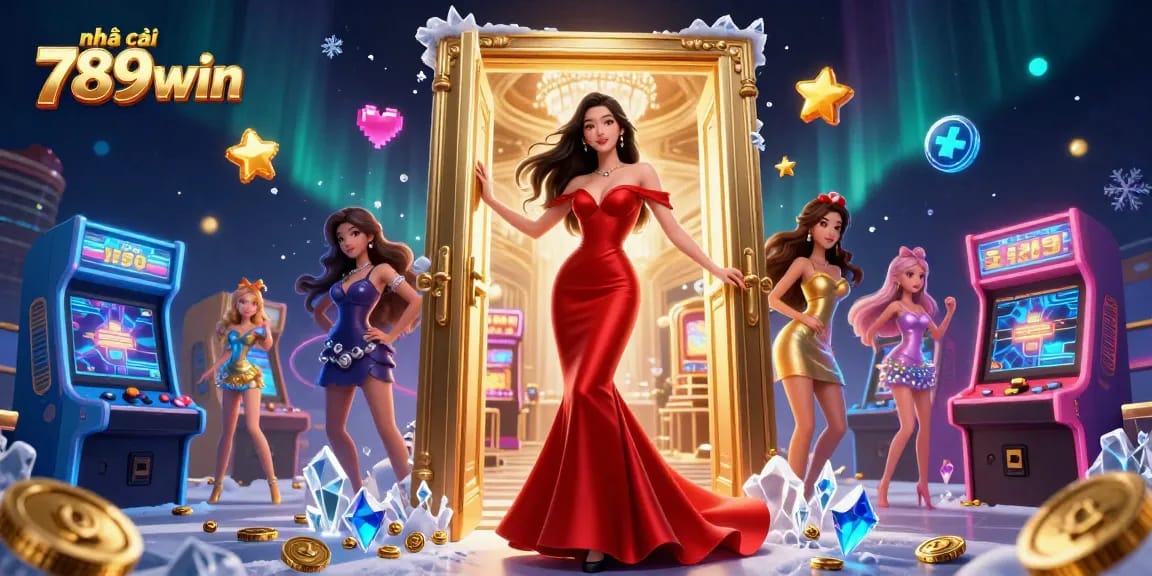 Play and win at nhà cái 789win with an exciting casino illustration featuring vibrant game elements.