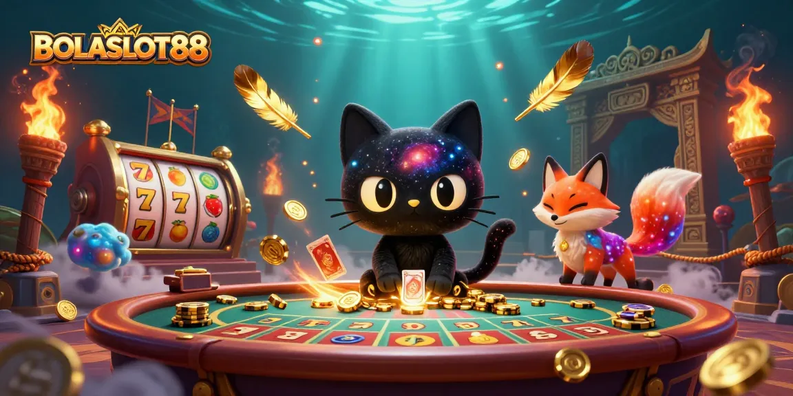 BOLASLOT88 showcases dynamic casino gaming with engaging characters and vibrant slot elements.