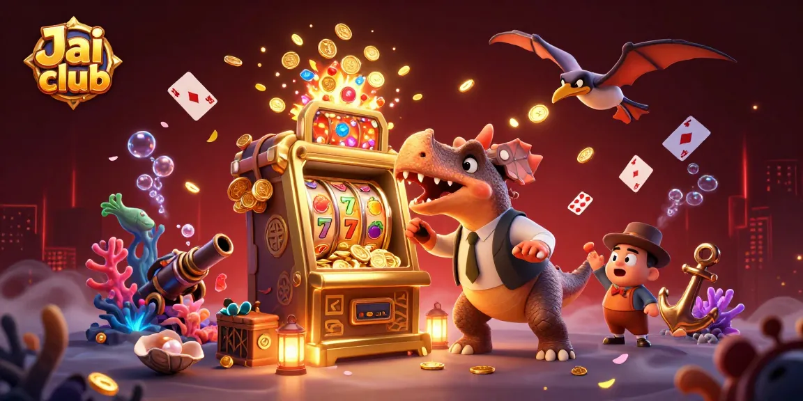Engage with Jai club as pachycephalosaurus wins at the slot machine, collecting golden coins.