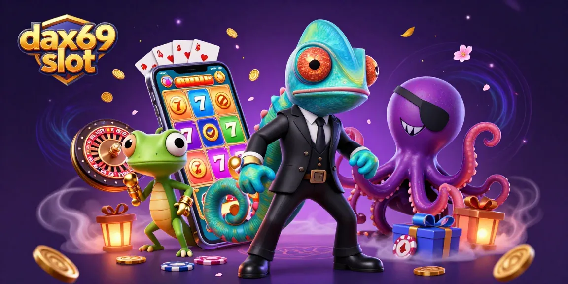 Menangkan pengalaman bermain di dax69 slot dengan ilustrasi penuh warna, menampilkan elemen kasino menarik.
