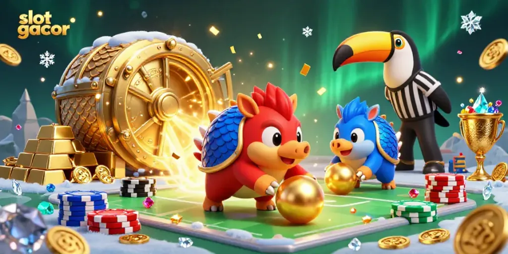 Experience slot gacor excitement with rival pangolins bowling through gold and poker chips.