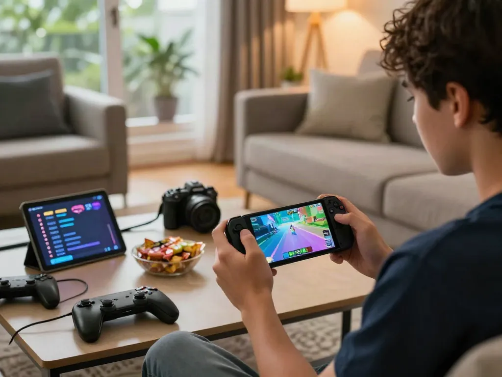 Engaging mobile gaming experience with Yono Games on a smartphone, showcasing a lively living room setup.