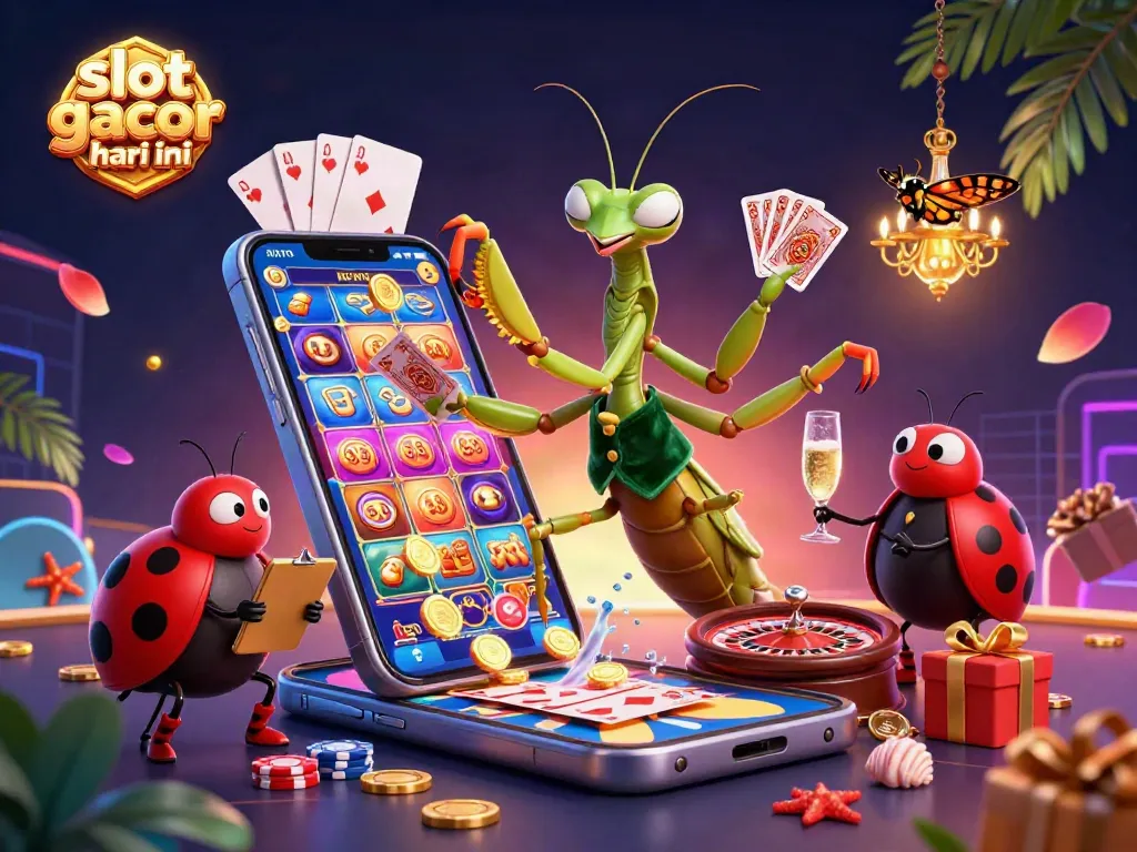 Win big on slot gacor hari ini with 3D cartoon characters in a vibrant casino scene.