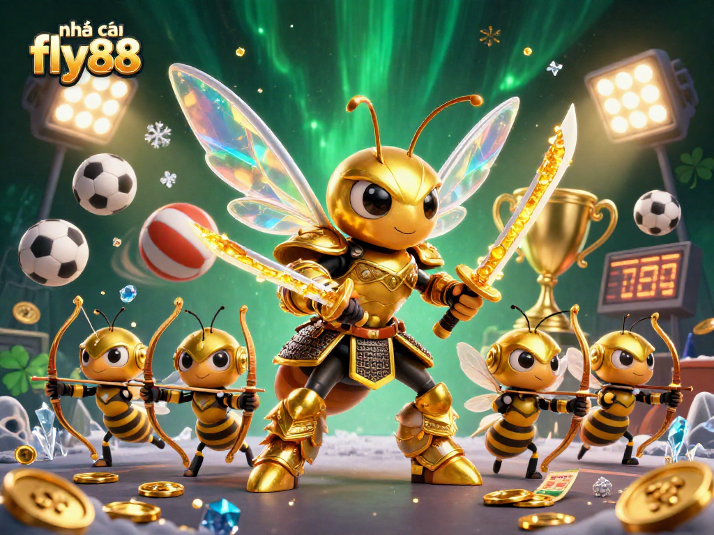 Experience the excitement of nhà cái fly88 with action-packed gaming elements in a vibrant 3D illustration.
