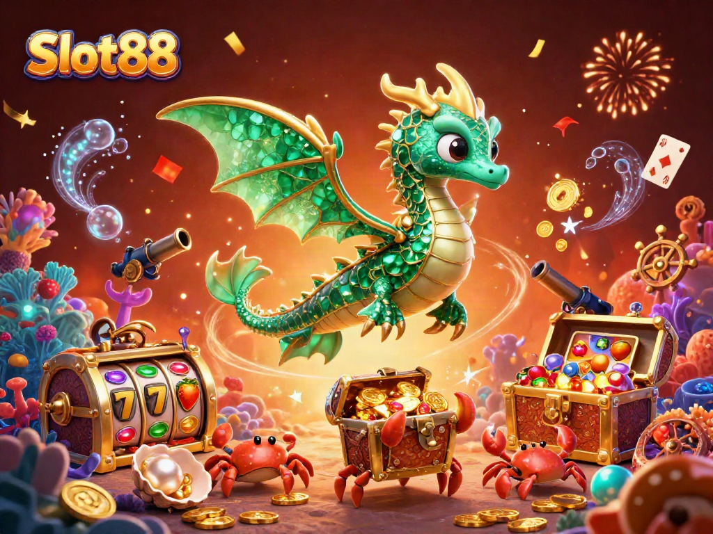 Experience the thrilling world of Slot88 with vibrant sea creatures and dynamic slot elements.
