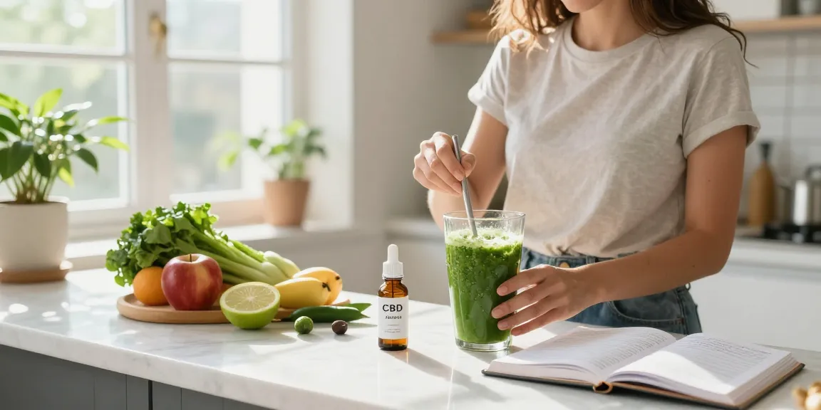 Legal vaping age in Cyprus emphasized with CBD oil and fresh ingredients in a wellness-focused kitchen.