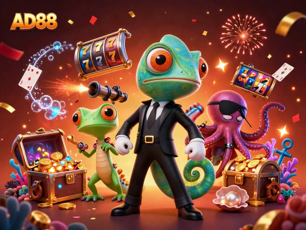 Experience thrilling games at AD88 with vibrant characters and exciting casino elements!