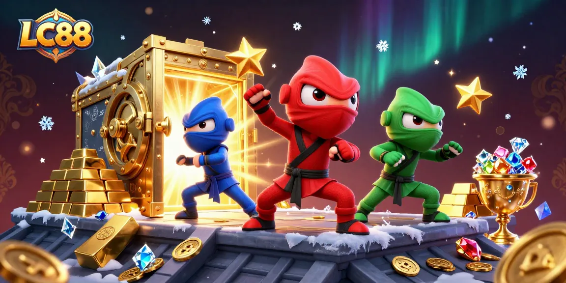LC88 chameleons in martial arts poses, surrounded by gold and casino elements, showcasing excitement.