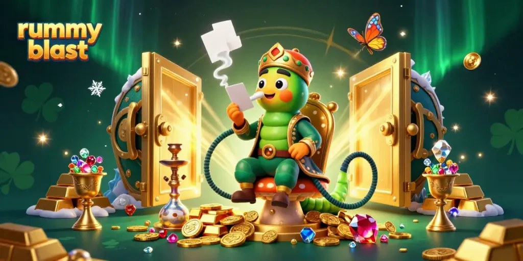 Experience thrilling Rummy Blast gameplay with vibrant characters, treasure, and dynamic elements.