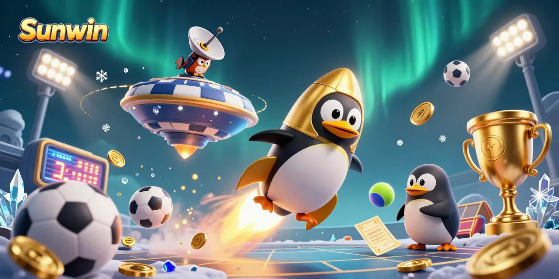 Sunwin players enjoy thrilling casino action with golden penguin and vibrant sports elements.