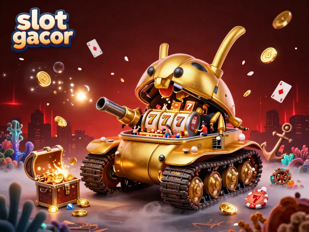 Menangkan slot gacor dengan mesin slot bertema kasino dalam ilustrasi 3D yang penuh warna.