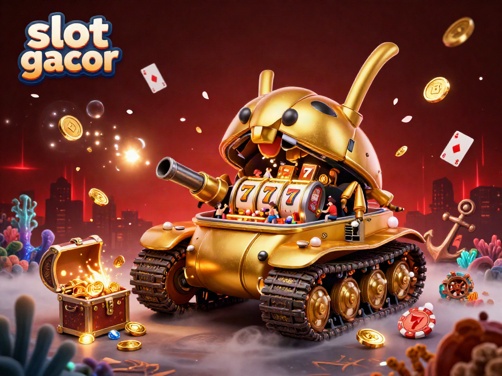 Menangkan slot gacor dengan mesin slot bertema kasino dalam ilustrasi 3D yang penuh warna.