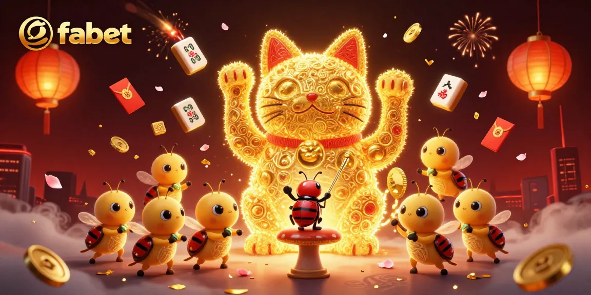 Experience fabet's vibrant gaming world with golden lucky cat and cheerful elements.