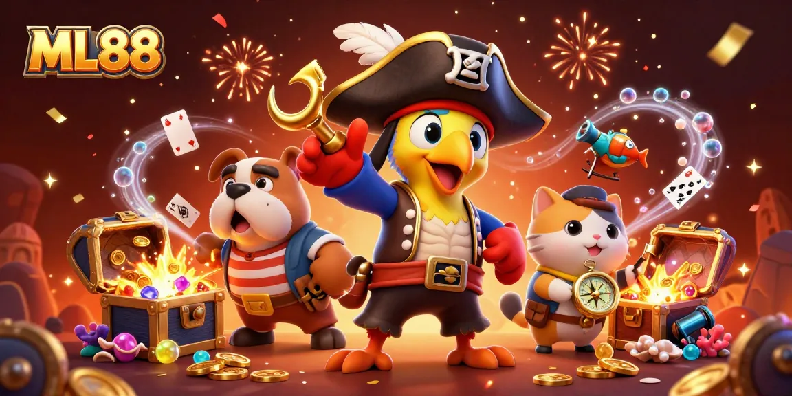 Experience the excitement at ML88 with a pirate crew celebrating massive wins in an underwater gambling adventure.
