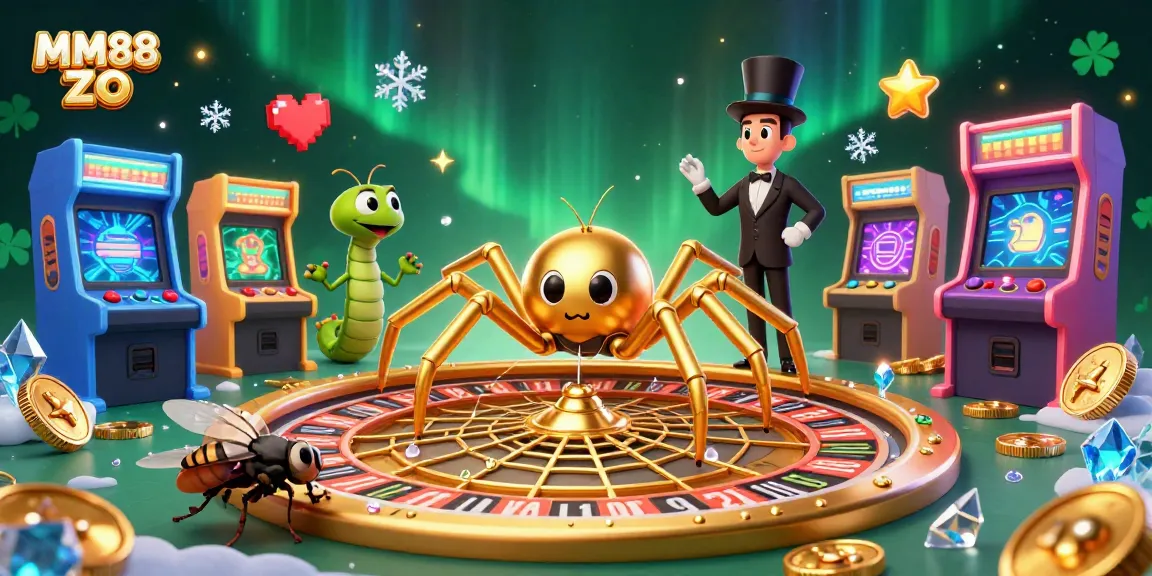Engage with MM88 ZO through a vibrant casino gaming scene featuring a unique roulette web.