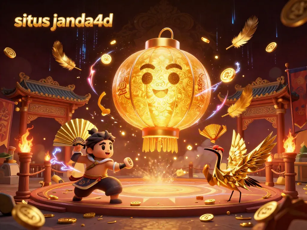 Melihat permainan slot di situs janda4d dengan suasana kasino malam yang megah.