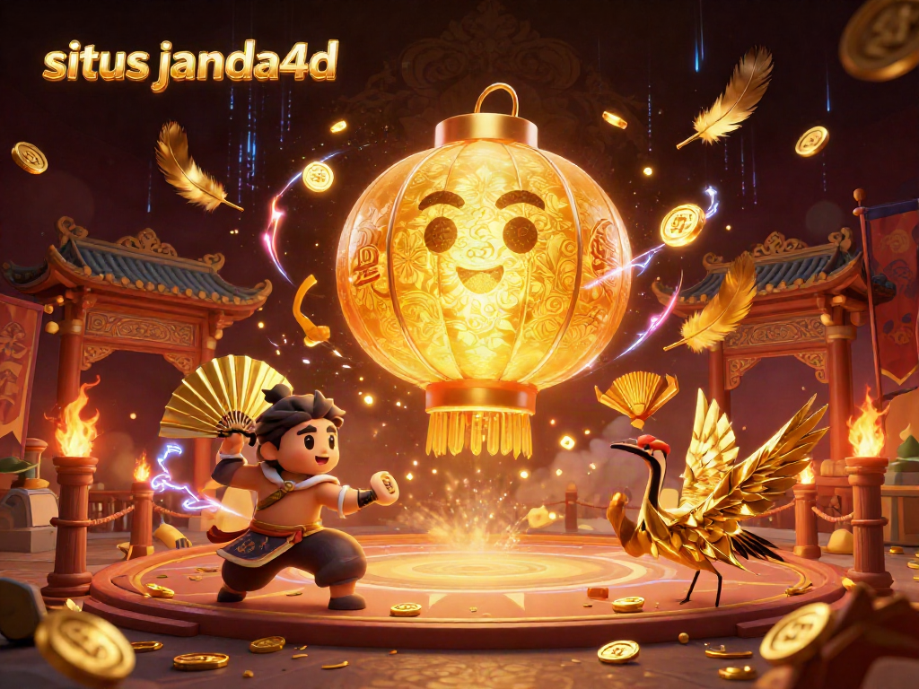Melihat permainan slot di situs janda4d dengan suasana kasino malam yang megah.