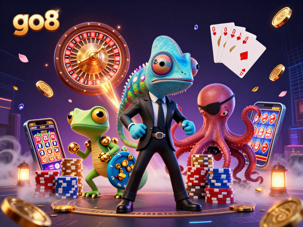 Experience the thrilling go8 gaming adventure with vibrant characters and dynamic casino elements.