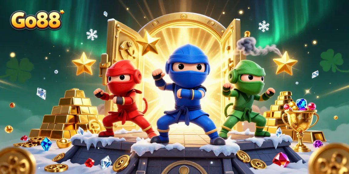 Experience the thrill of Go88 as ninja chameleons unleash treasures in a vibrant casino scene.