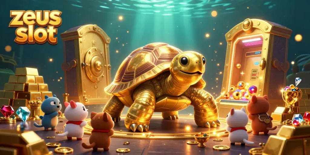 Guliran slot zeus yang mempesona dengan karakter kartun dan harta karun bersinar, menanti permainan.