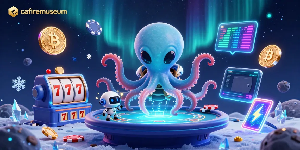 Engage in thrilling poker action at cafiremuseum with an alien octopus and robot, featuring vibrant crypto themes.
