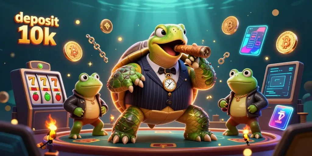 Mengakses slot deposito 10k dengan karakter unik dan elemen kasino yang sarat cahaya.
