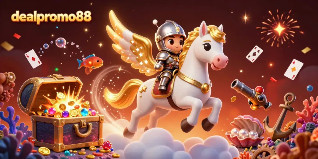 Join the rush at dealpromo88 with thrilling casino adventures amidst exploding treasure chests and magical knights!