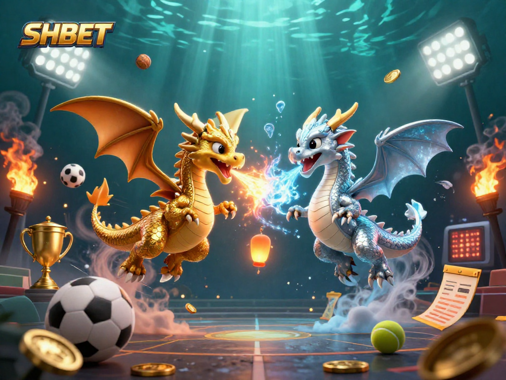 Experience thrilling action with SHBET featuring fantasy dragons and vibrant sports elements in a rich, dynamic scene.