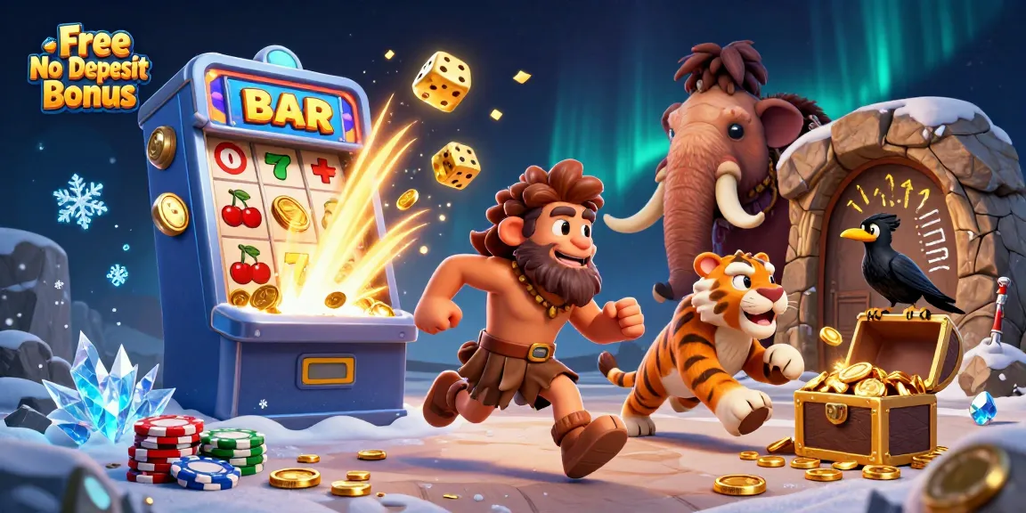 Experience the excitement of Free No Deposit Bonus at a prehistoric casino with thrilling visuals.