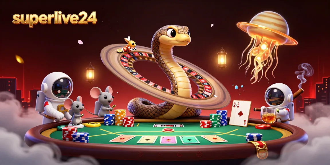 Experience thrilling bets with superlive24 as a cosmic dealer and astronaut mice in this vibrant digital galaxy.
