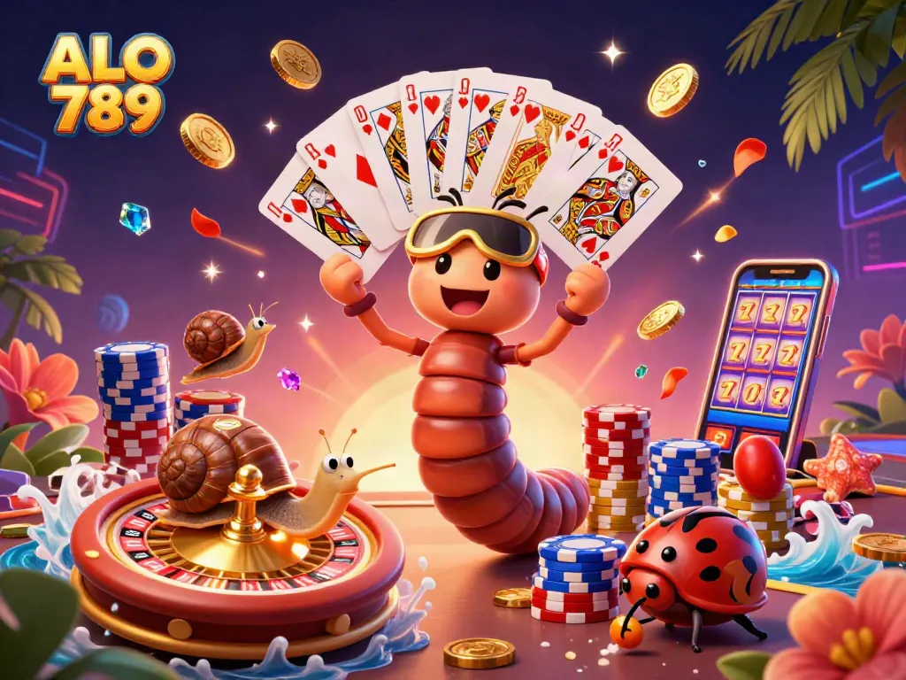 Experience the vibrant excitement of ALO 789 with a playful millipede dealer and a snail high-roller.