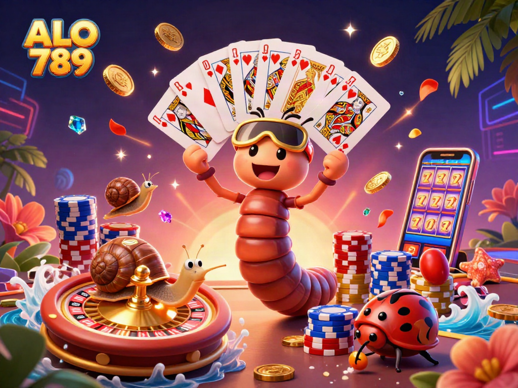 Experience the vibrant excitement of ALO 789 with a playful millipede dealer and a snail high-roller.