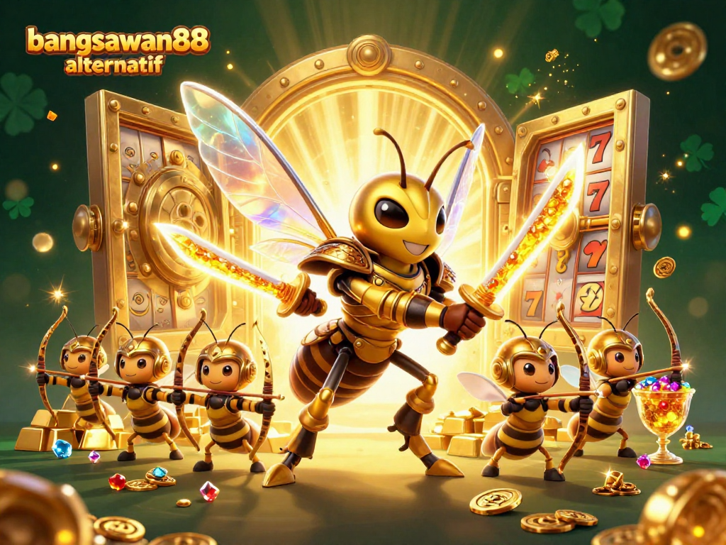 Engage with bangsawan88 alternatif through an enchanting 3D illustration of a samurai hornet with treasure elements.