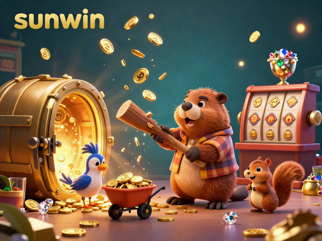 Experience the thrill of sunwin with our lively 3D casino illustration featuring charming characters and dynamic elements.